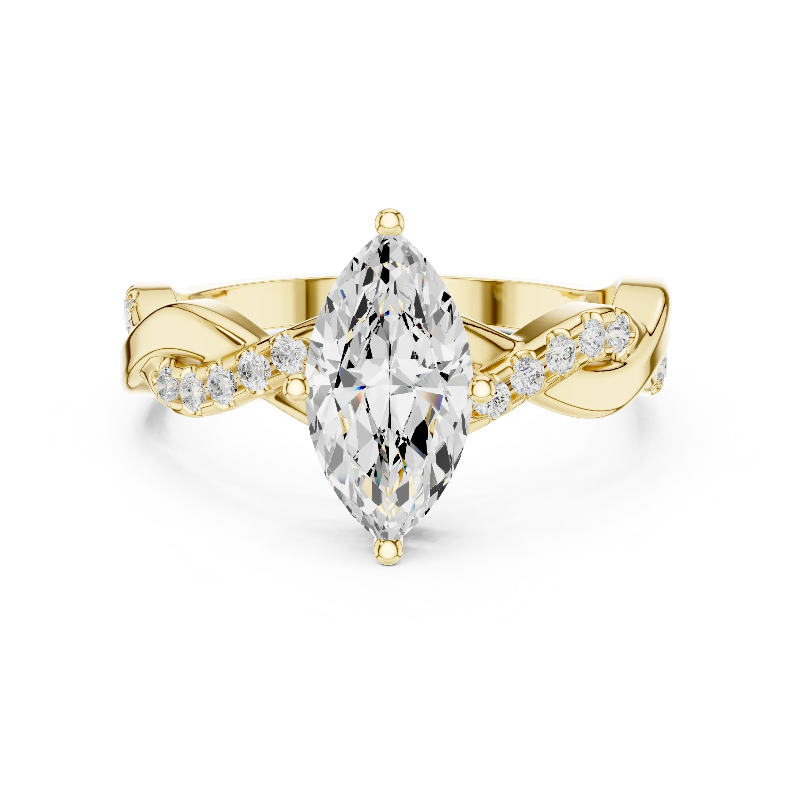 18K White Gold Twisted Pave Marquise Moissanite Diamond Engagement Infinity Ring