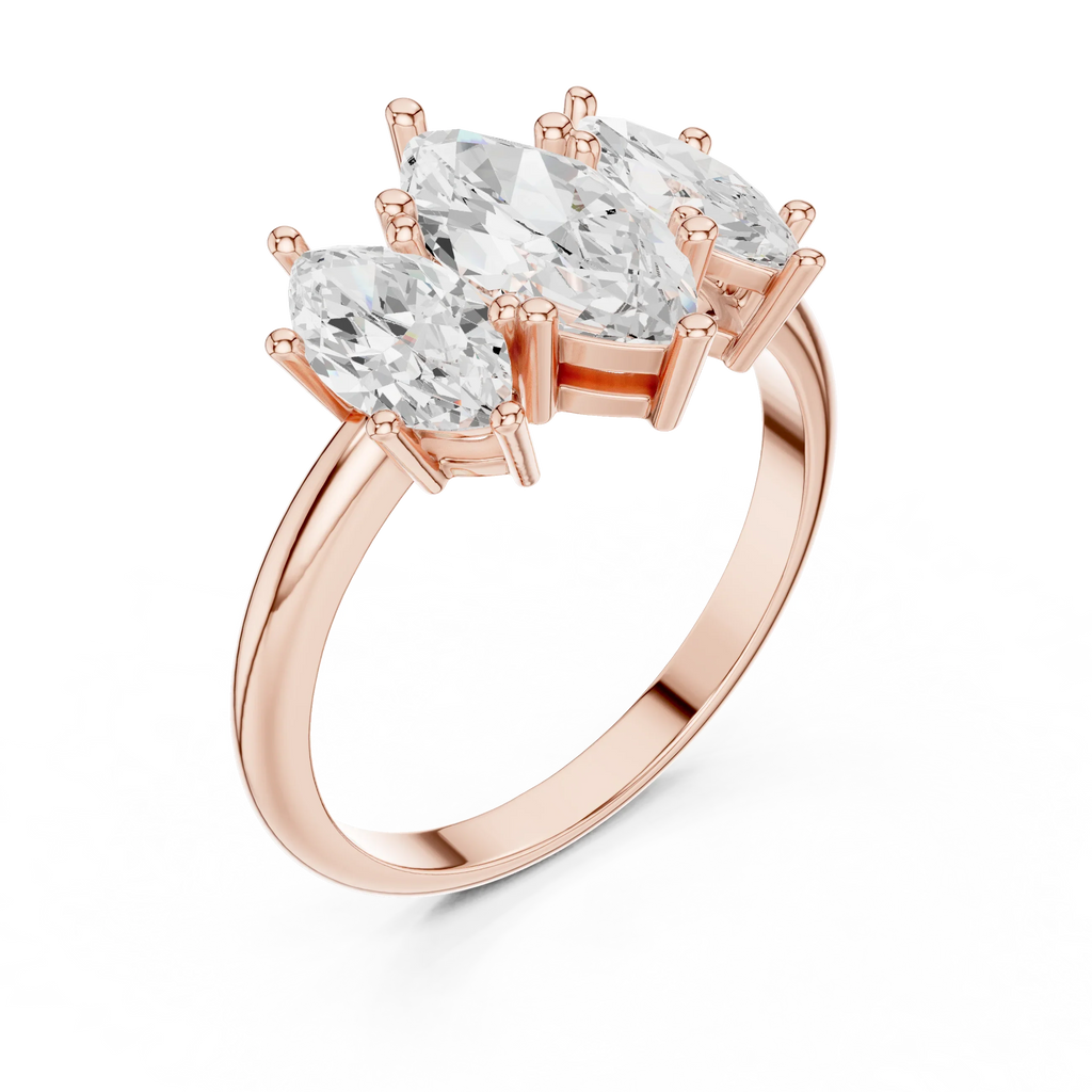 Lab Grown Marquise VVS DF Color Diamond Engagement Ring, Marquise Three Stone Ring