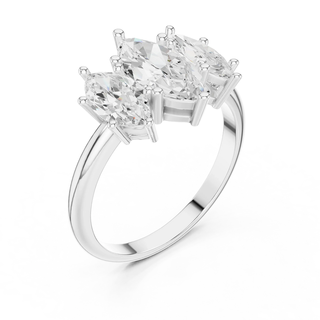 Lab Grown Marquise VVS DF Color Diamond Engagement Ring, Marquise Three Stone Ring