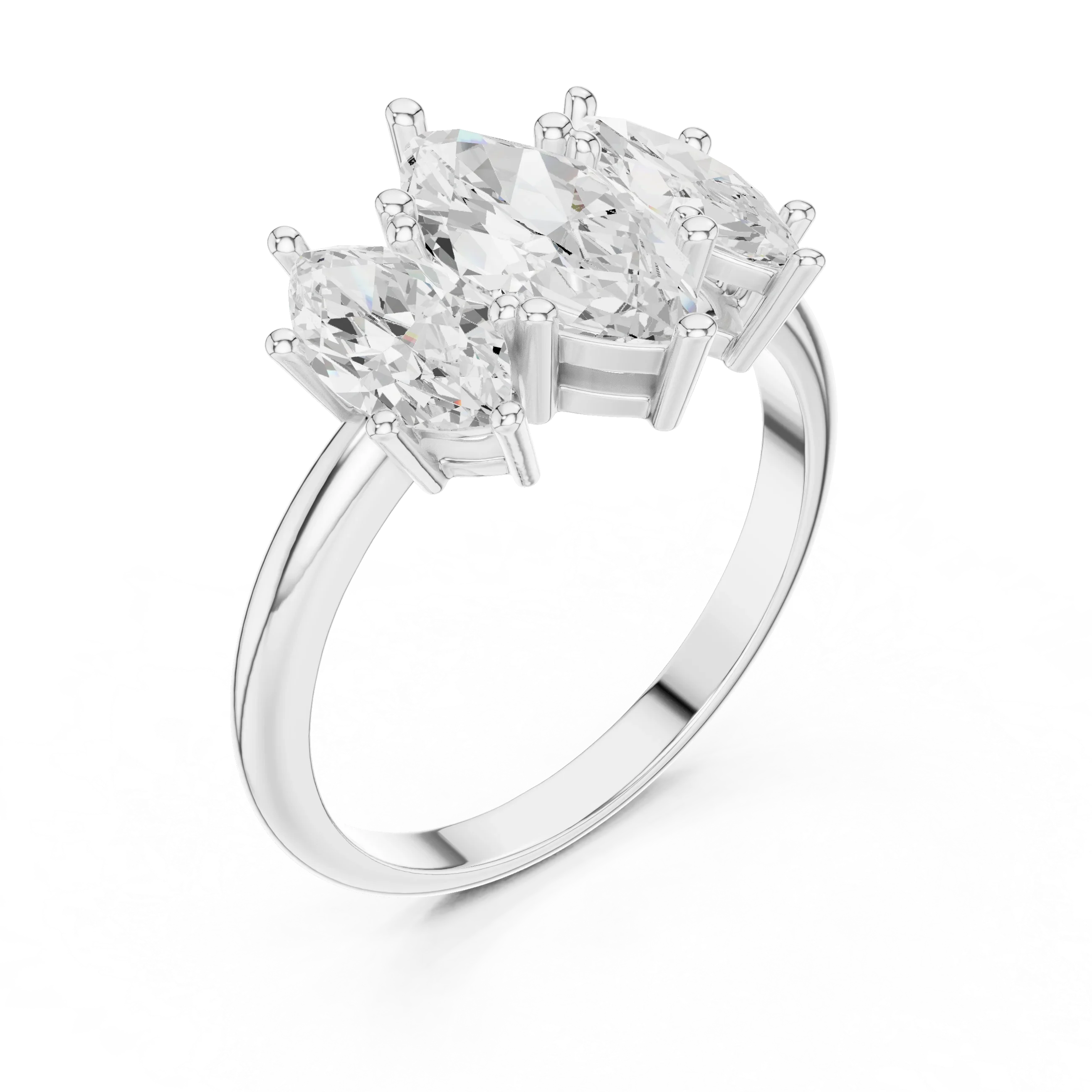 Lab Grown Marquise VVS DF Color Diamond Engagement Ring, Marquise Three Stone Ring