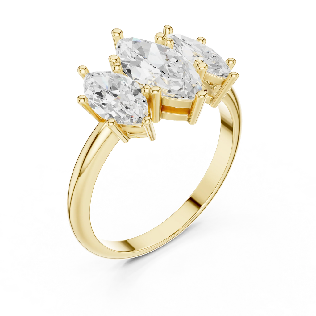 Lab Grown Marquise VVS DF Color Diamond Engagement Ring, Marquise Three Stone Ring