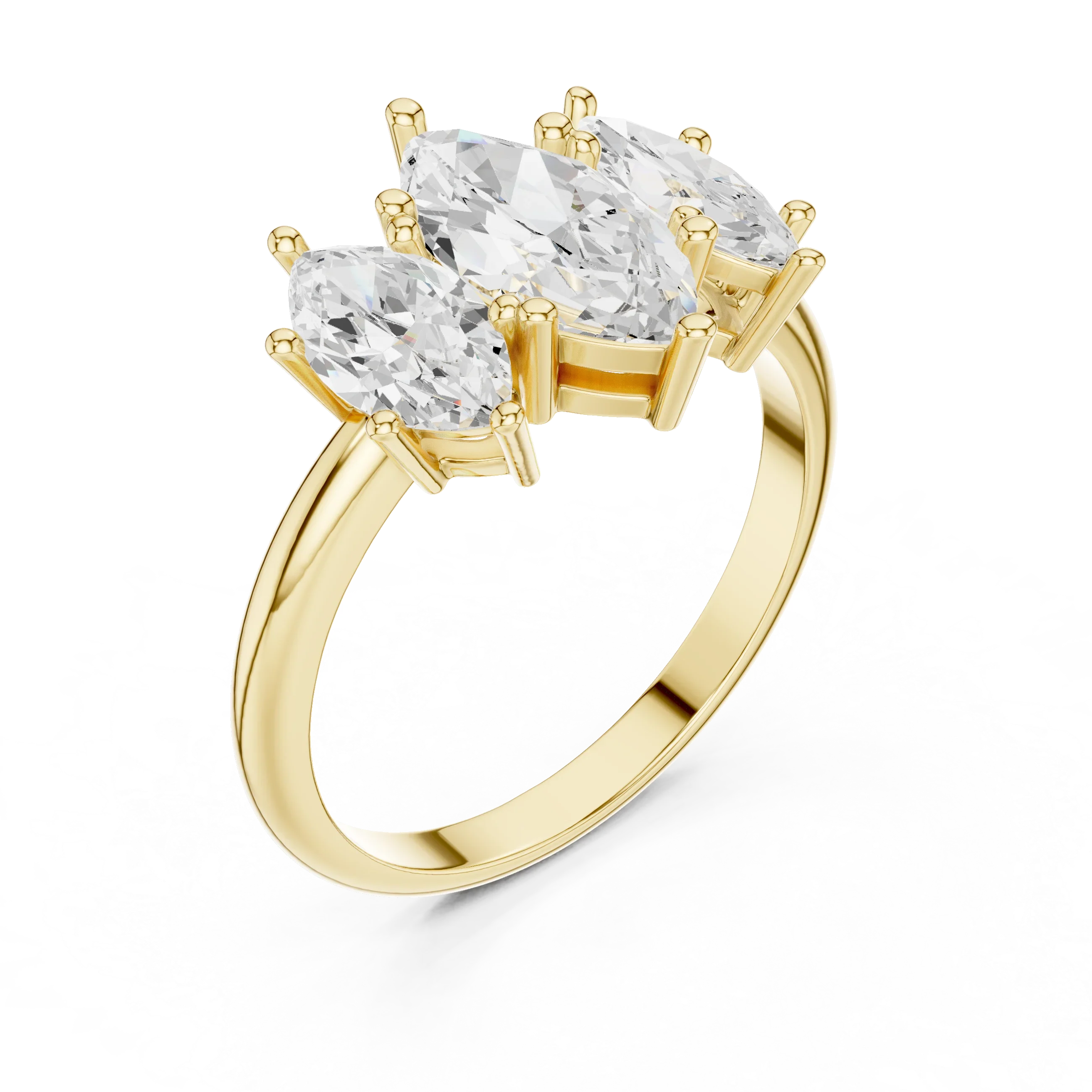 Lab Grown Marquise VVS DF Color Diamond Engagement Ring, Marquise Three Stone Ring