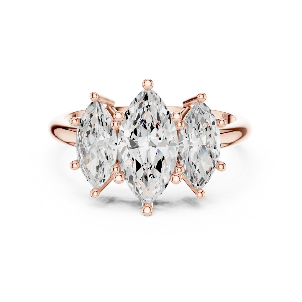 Lab Grown Marquise VVS DF Color Diamond Engagement Ring, Marquise Three Stone Ring