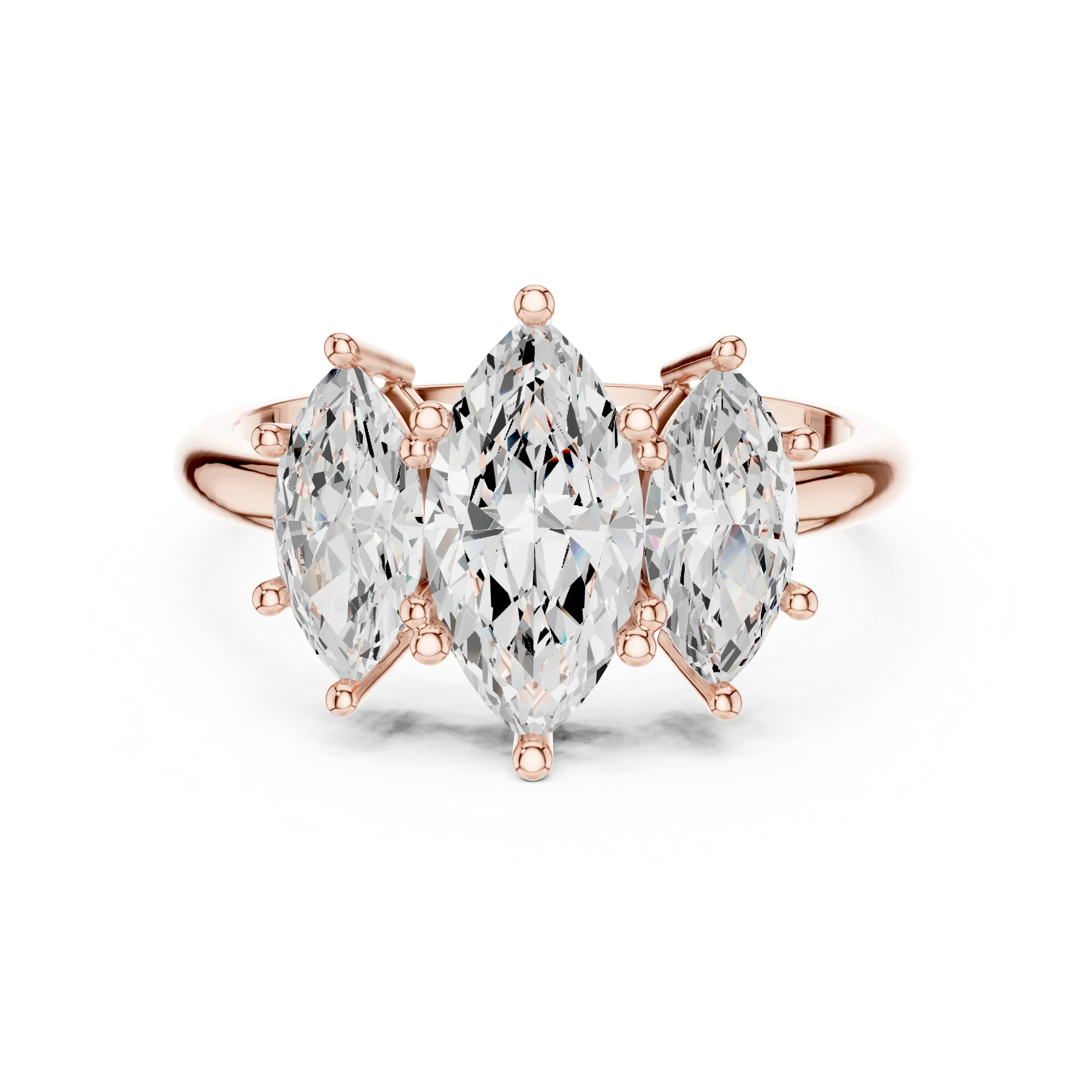Lab Grown Marquise VVS DF Color Diamond Engagement Ring, Marquise Three Stone Ring