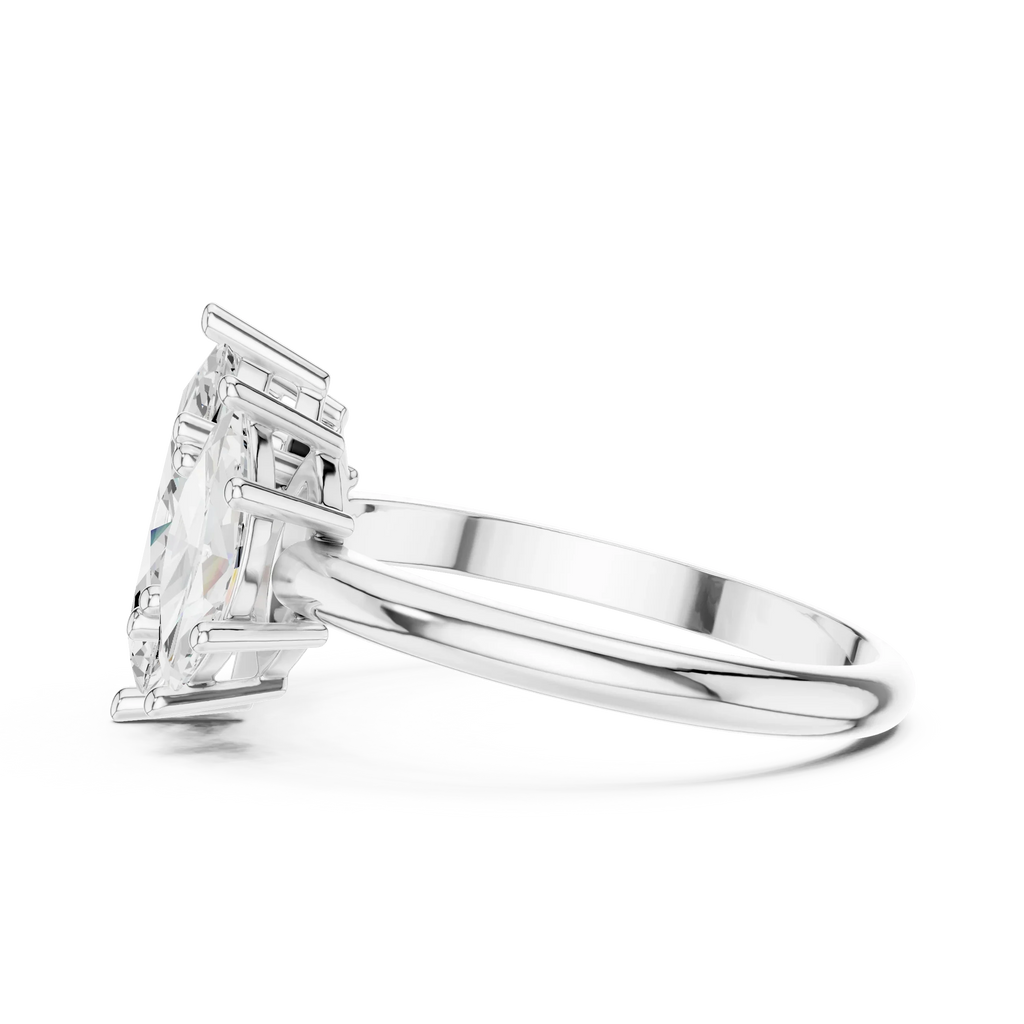 Lab Grown Marquise VVS DF Color Diamond Engagement Ring, Marquise Three Stone Ring
