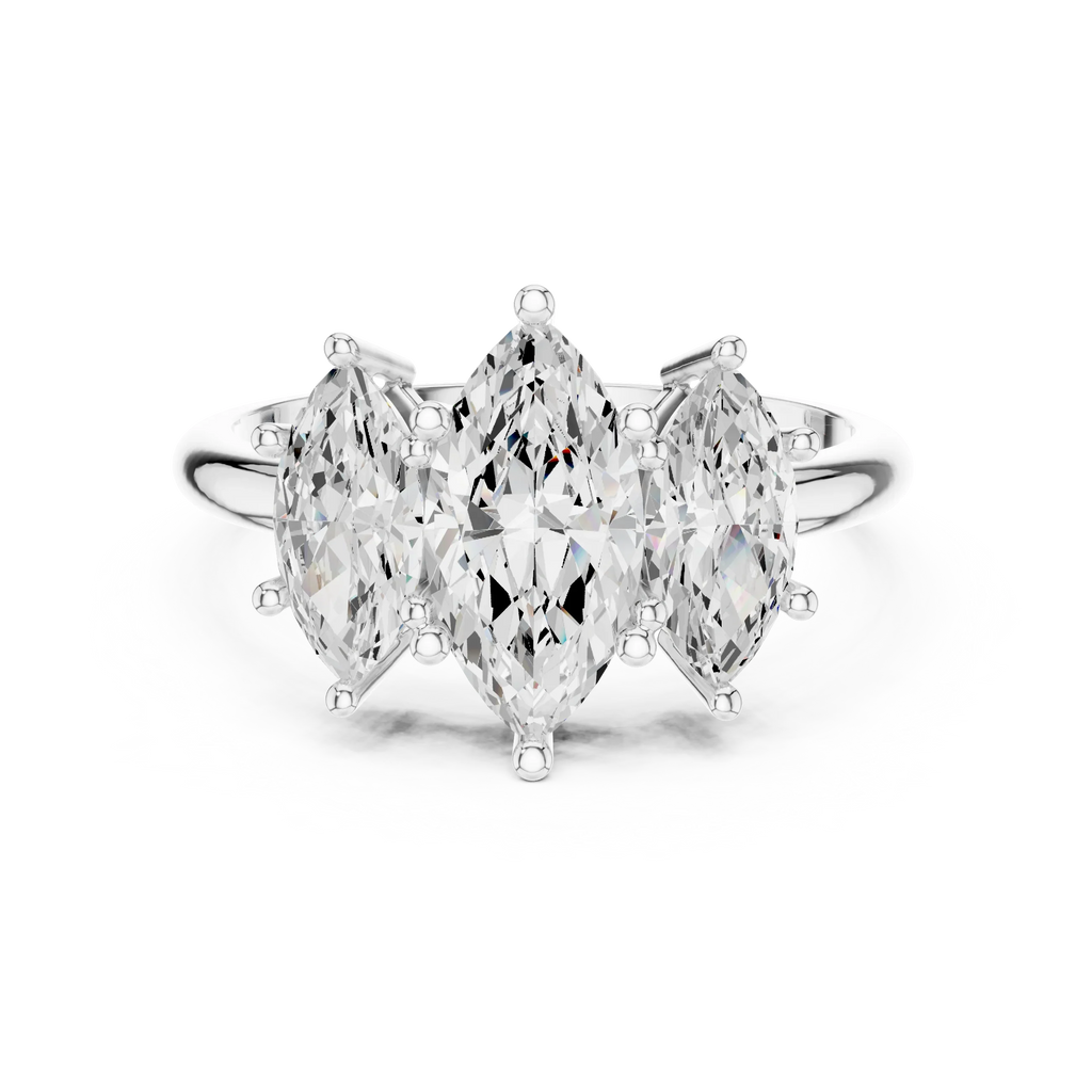 Lab Grown Marquise VVS DF Color Diamond Engagement Ring, Marquise Three Stone Ring