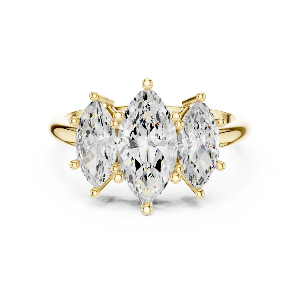Lab Grown Marquise VVS DF Color Diamond Engagement Ring, Marquise Three Stone Ring