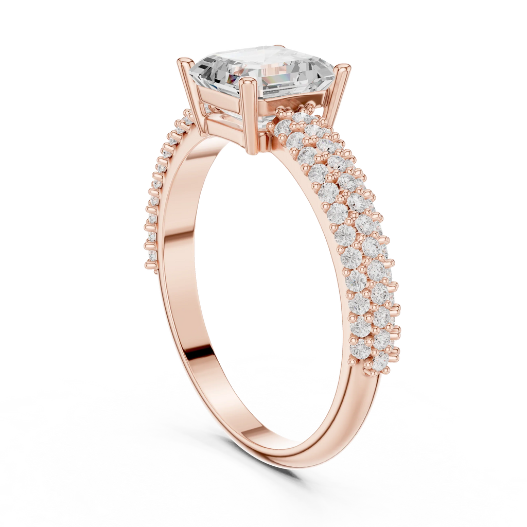 0.37 CTW Asscher Cut 10K White Gold Moissanite Three Layer Diamond Ring Anniversary Gift