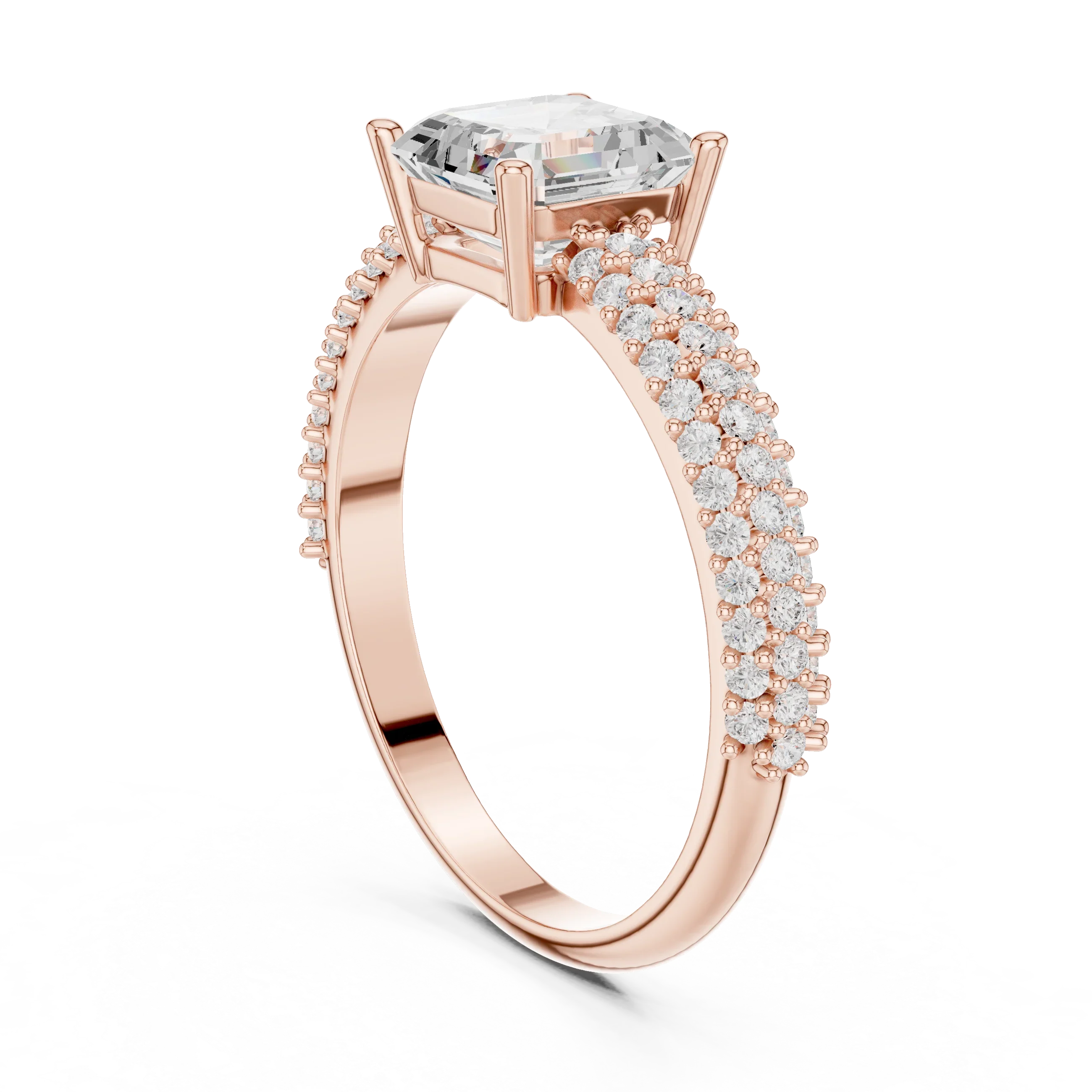 0.37 CTW Asscher Cut 10K White Gold Moissanite Three Layer Diamond Ring Anniversary Gift