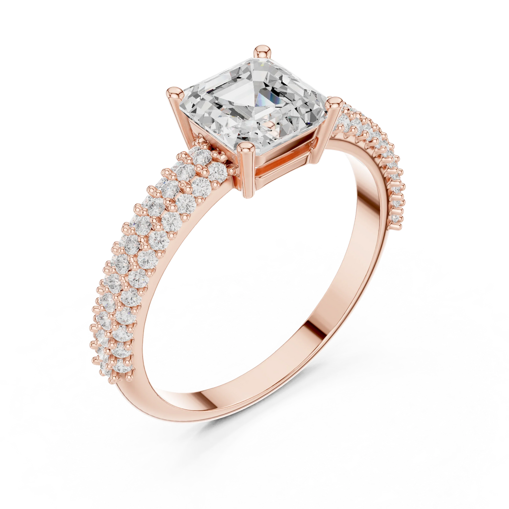 0.37 CTW Asscher Cut 10K White Gold Moissanite Three Layer Diamond Ring Anniversary Gift