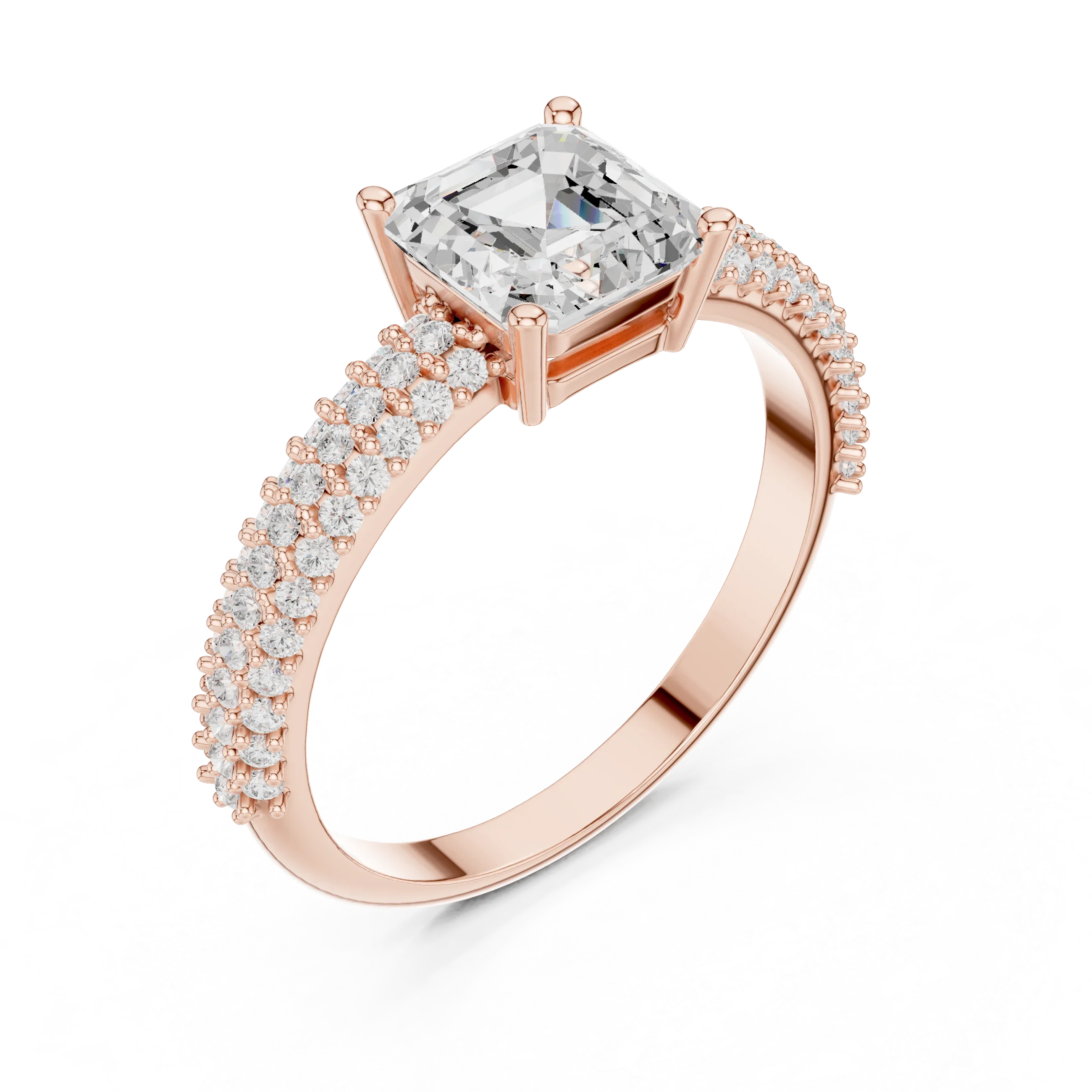 0.37 CTW Asscher Cut 10K White Gold Moissanite Three Layer Diamond Ring Anniversary Gift