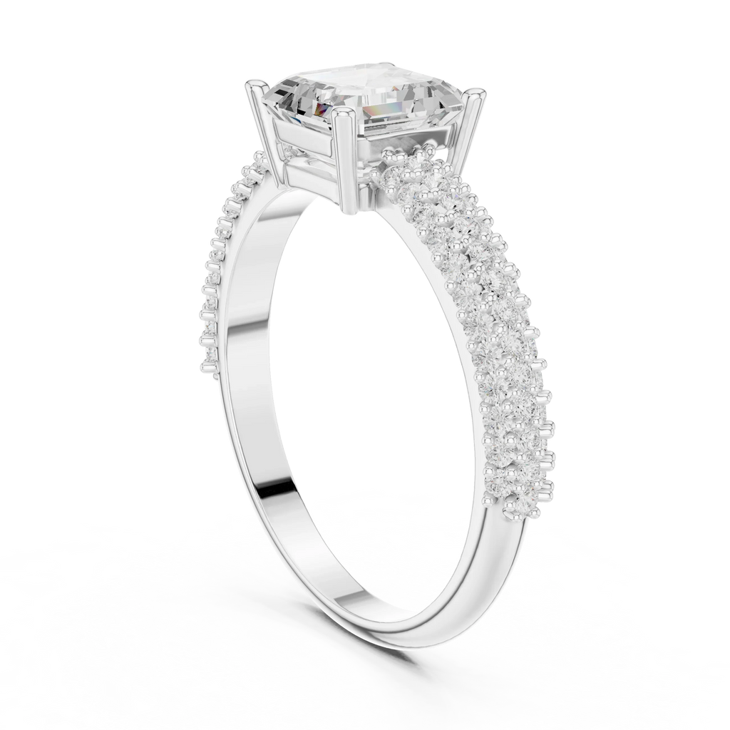 0.37 CTW Asscher Cut 10K White Gold Moissanite Three Layer Diamond Ring Anniversary Gift