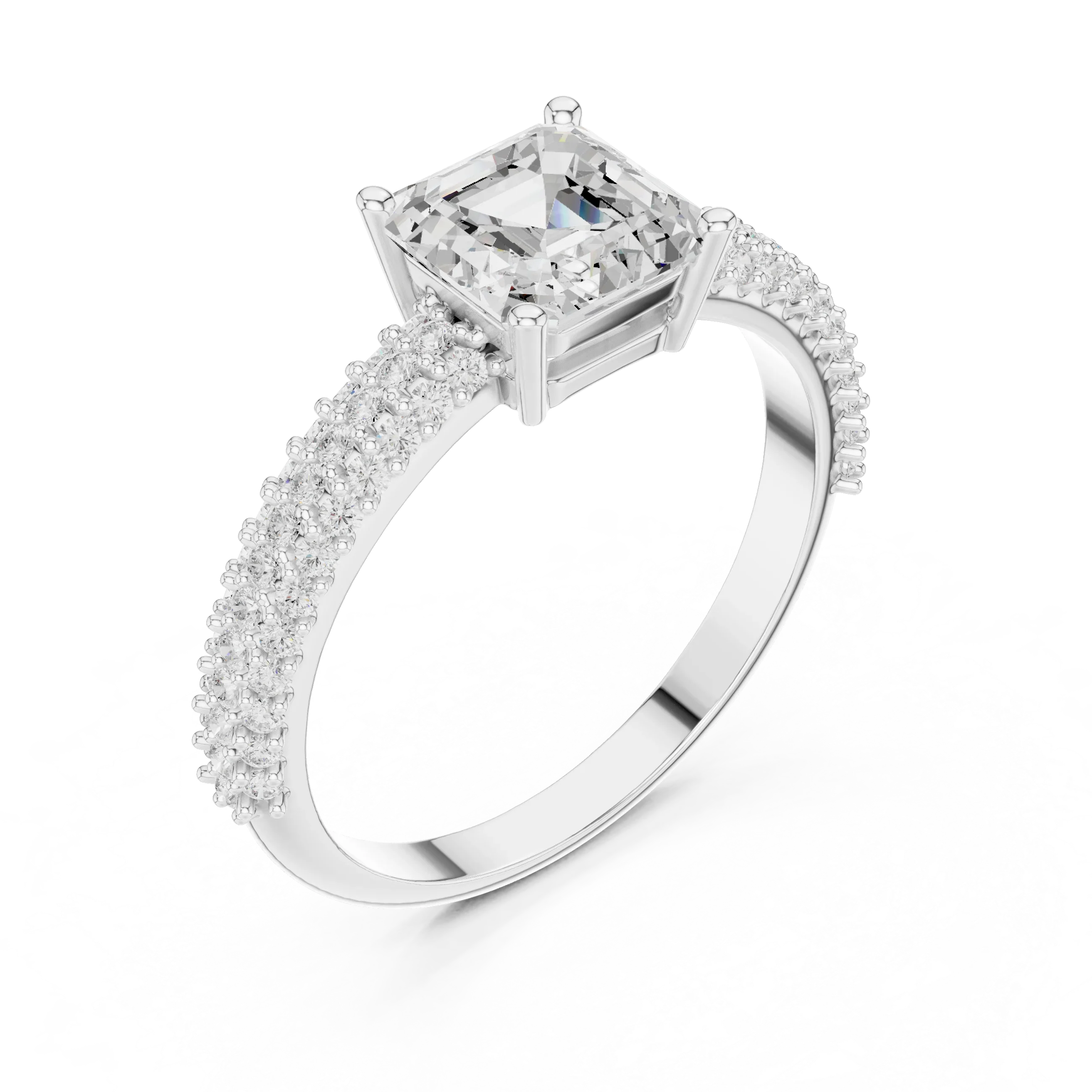 0.37 CTW Asscher Cut 10K White Gold Moissanite Three Layer Diamond Ring Anniversary Gift
