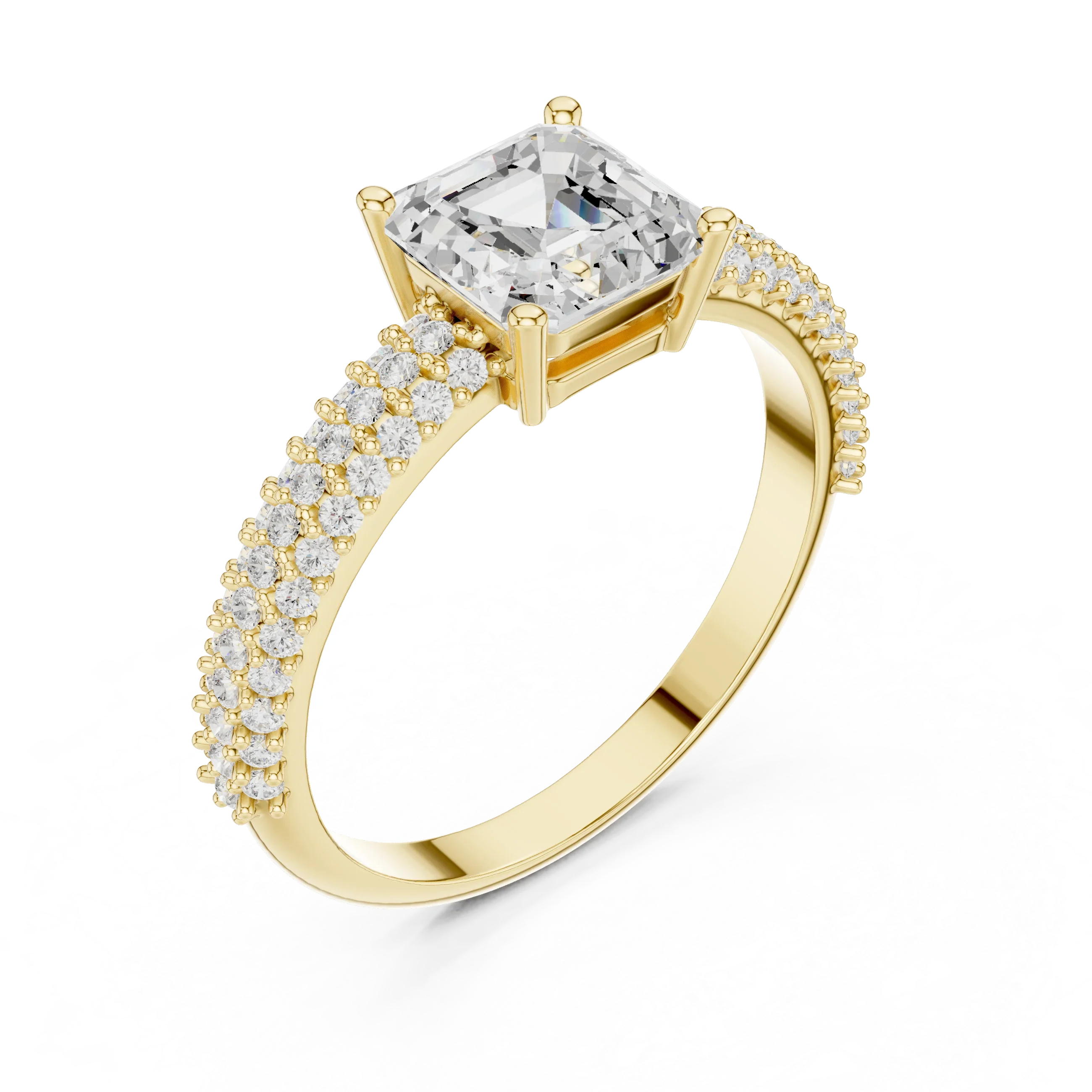 0.37 CTW Asscher Cut 10K White Gold Moissanite Three Layer Diamond Ring Anniversary Gift