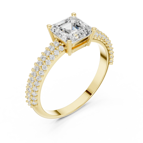 0.37 CTW Asscher Cut 10K White Gold Moissanite Three Layer Diamond Ring Anniversary Gift