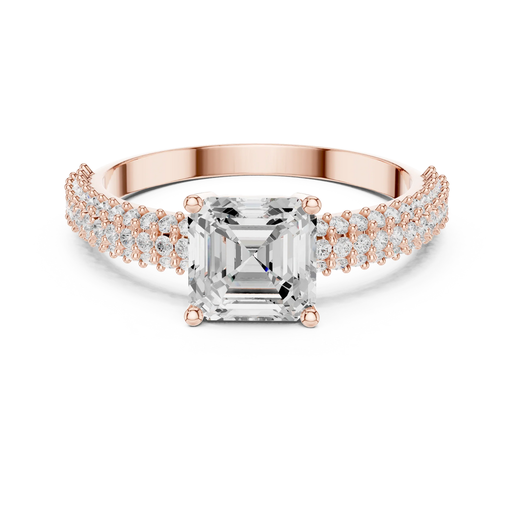 0.37 CTW Asscher Cut 10K White Gold Moissanite Three Layer Diamond Ring Anniversary Gift