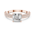 0.37 CTW Asscher Cut 10K White Gold Moissanite Three Layer Diamond Ring Anniversary Gift