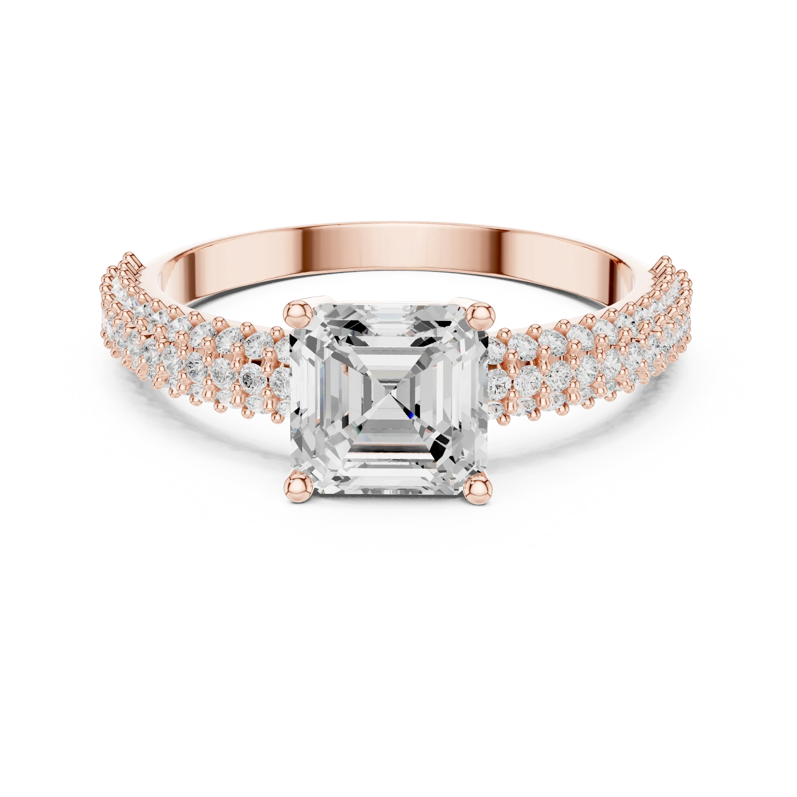 0.37 CTW Asscher Cut 10K White Gold Moissanite Three Layer Diamond Ring Anniversary Gift