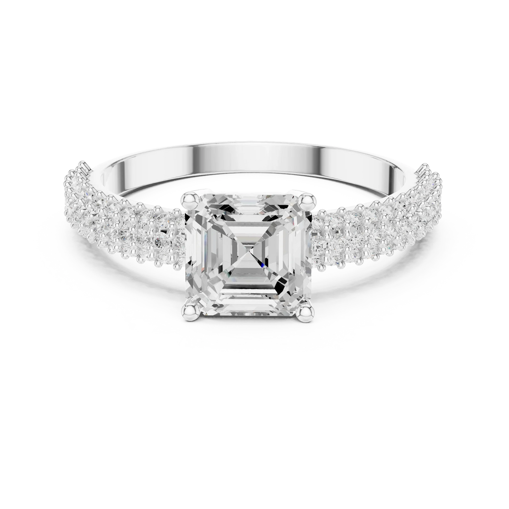 0.37 CTW Asscher Cut 10K White Gold Moissanite Three Layer Diamond Ring Anniversary Gift
