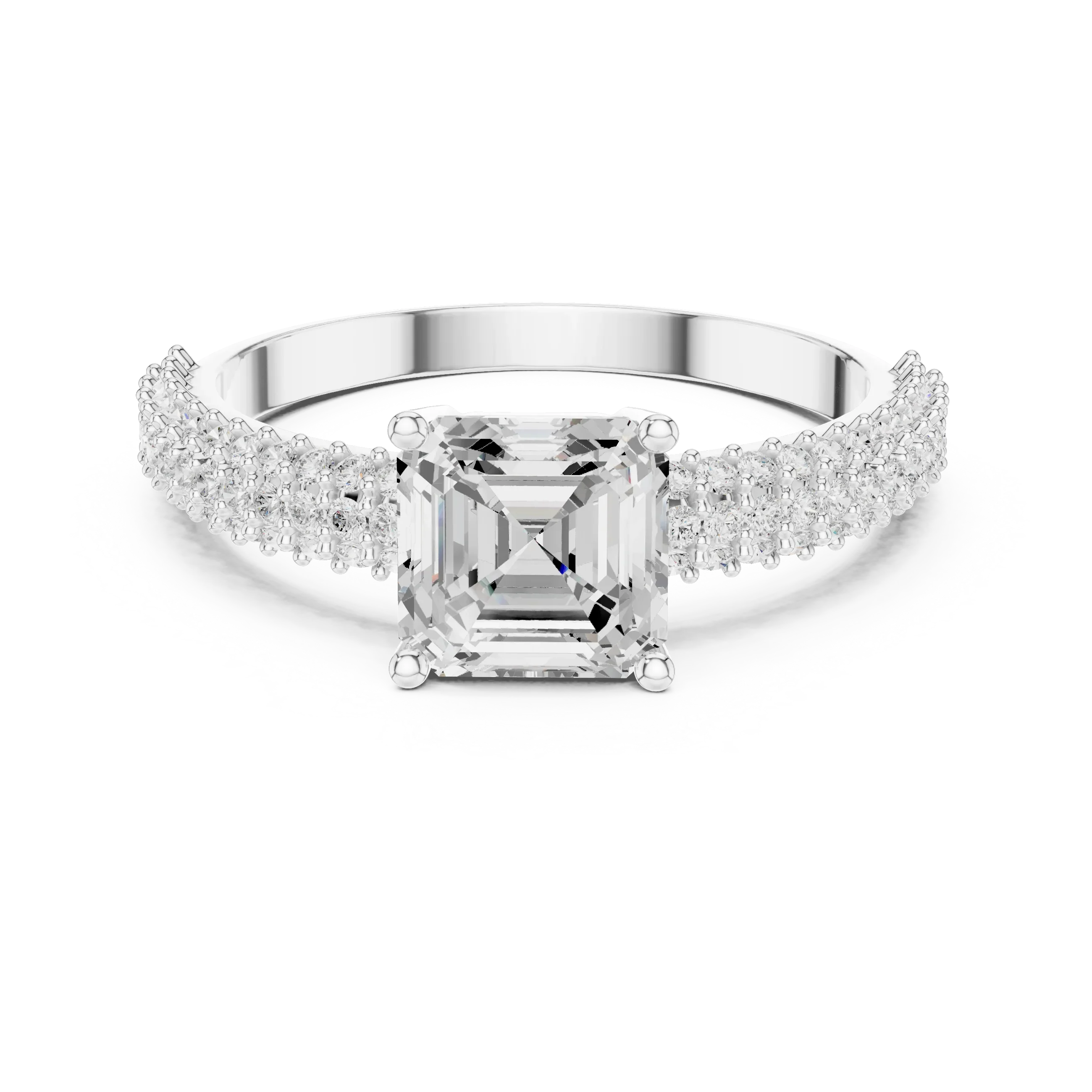 0.37 CTW Asscher Cut 10K White Gold Moissanite Three Layer Diamond Ring Anniversary Gift
