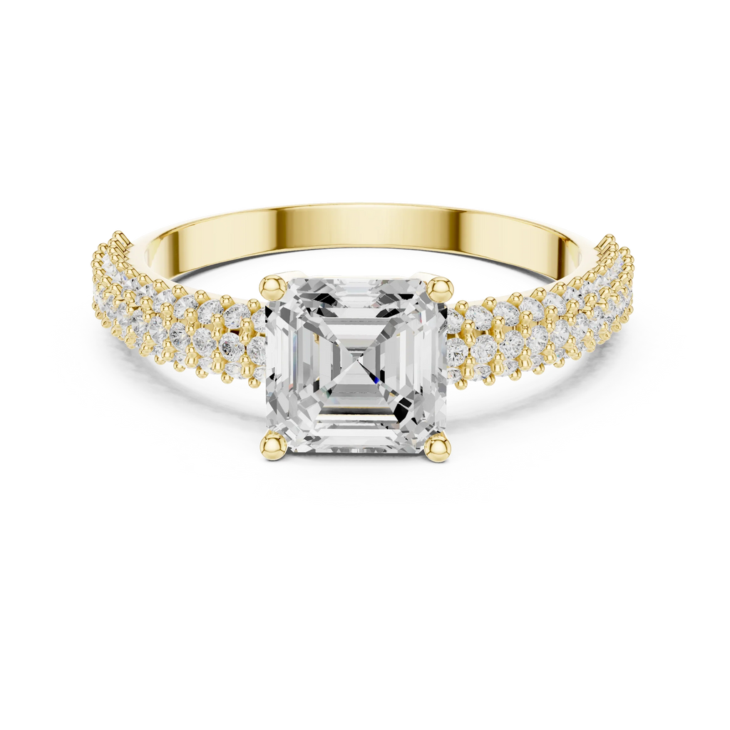 0.37 CTW Asscher Cut 10K White Gold Moissanite Three Layer Diamond Ring Anniversary Gift