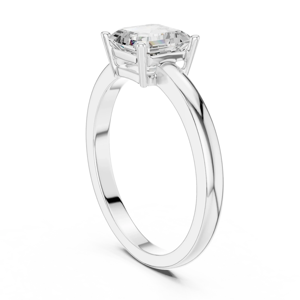 10K Gold 0.80 CT Asscher D Color VVS Moissanite Solitaire Diamond Ring