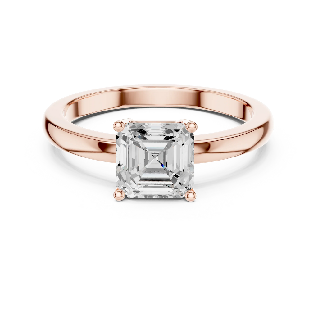 10K Gold 0.80 CT Asscher D Color VVS Moissanite Solitaire Diamond Ring