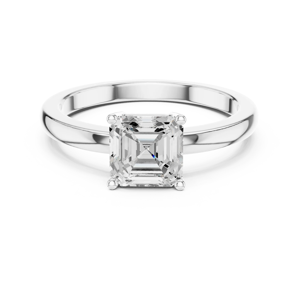 10K Gold 0.80 CT Asscher D Color VVS Moissanite Solitaire Diamond Ring