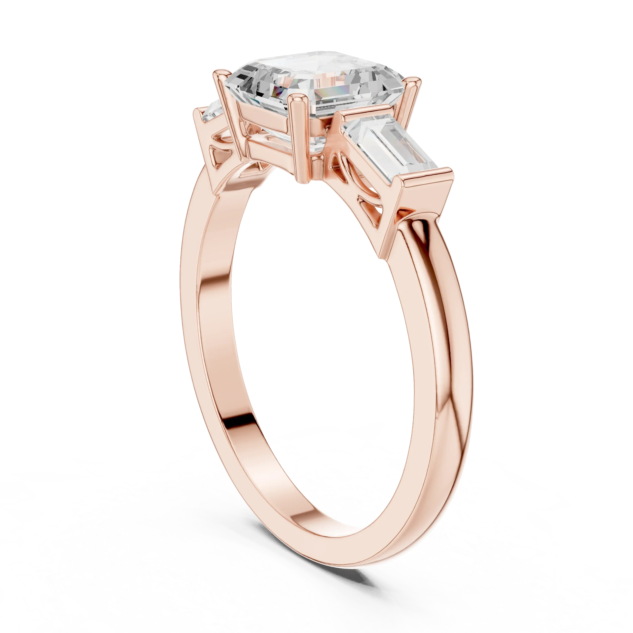 Minimalist Asscher Cut Diamond Wedding Ring with Baguette Side Stones