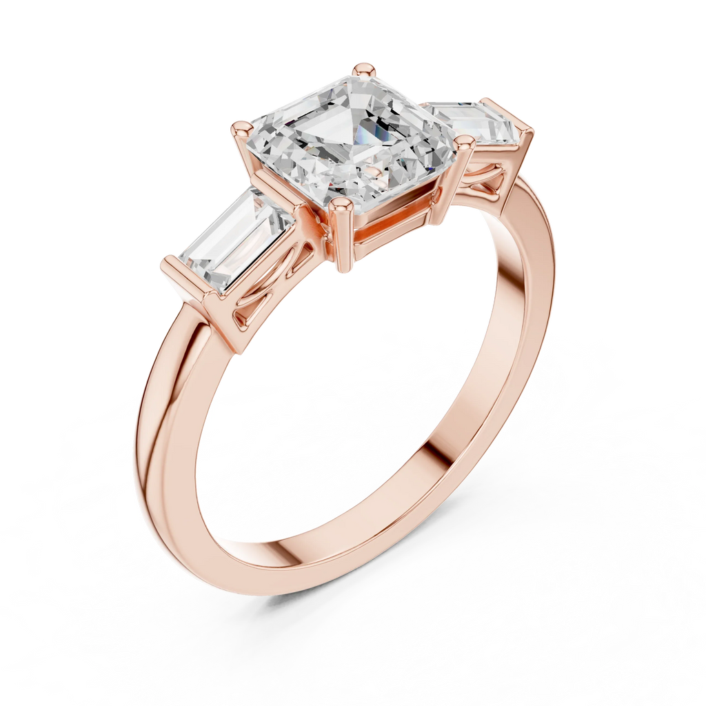 Minimalist Asscher Cut Diamond Wedding Ring with Baguette Side Stones
