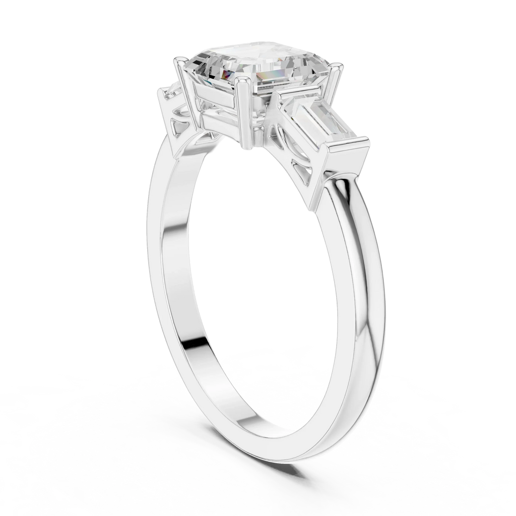 Minimalist Asscher Cut Diamond Wedding Ring with Baguette Side Stones