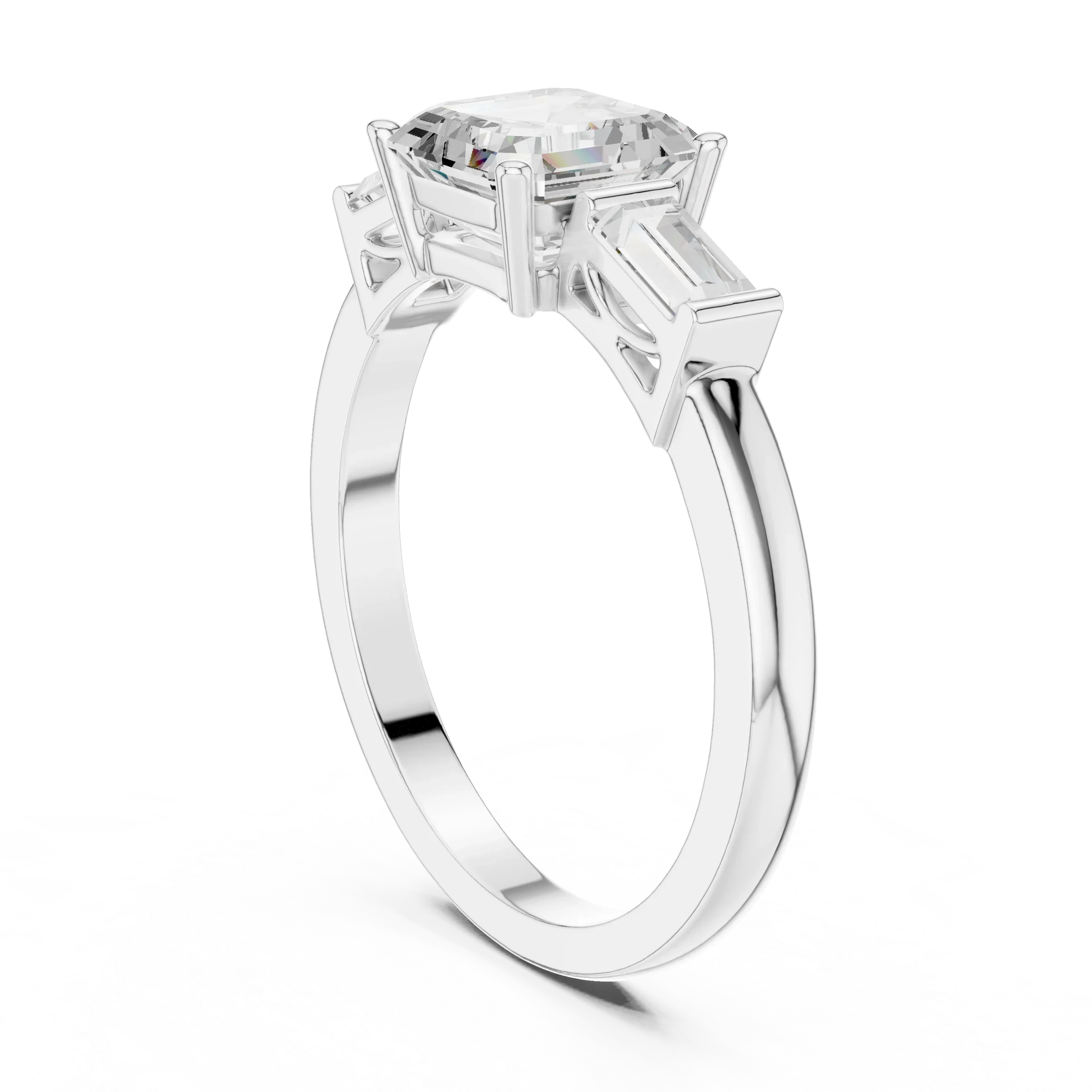 Minimalist Asscher Cut Diamond Wedding Ring with Baguette Side Stones