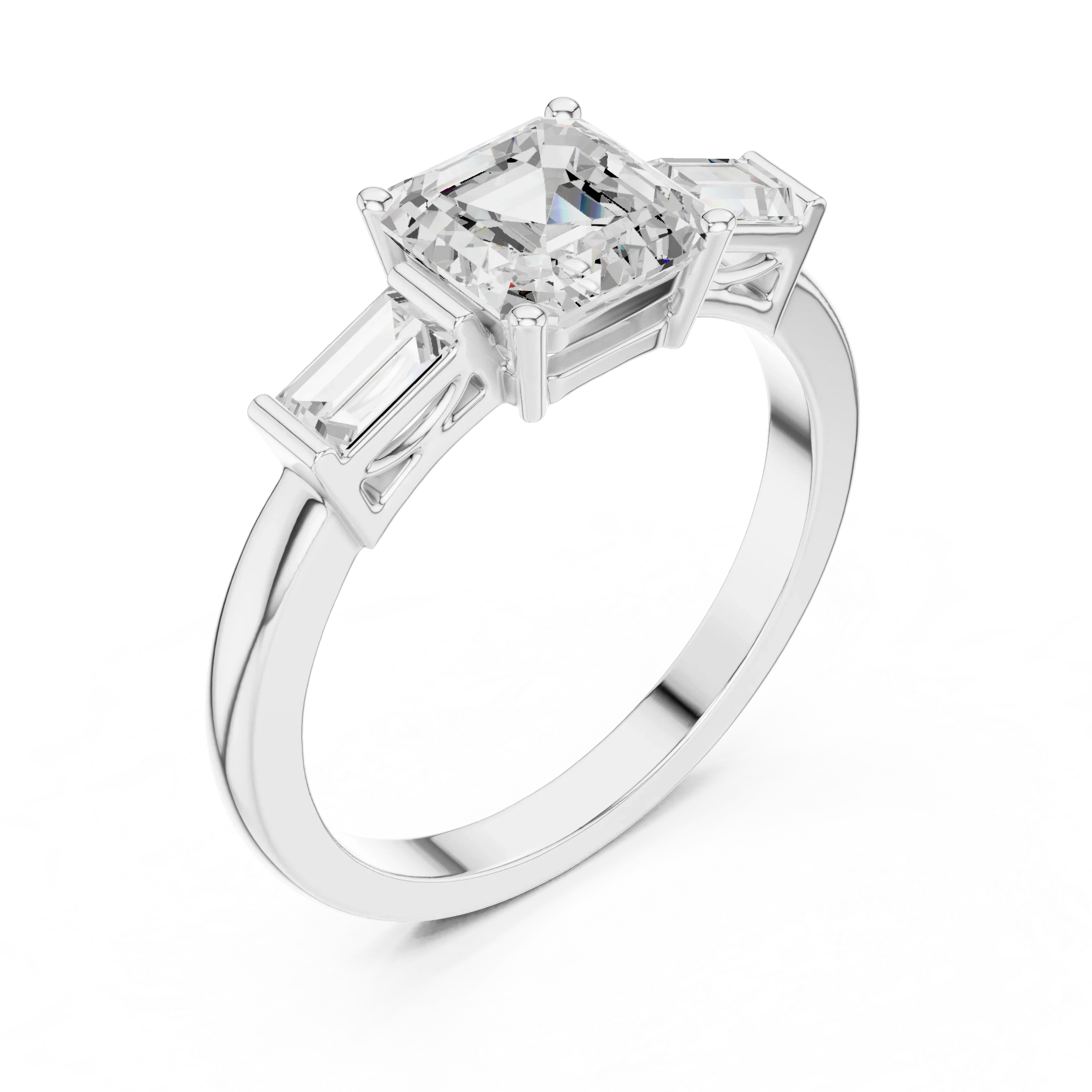 Minimalist Asscher Cut Diamond Wedding Ring with Baguette Side Stones
