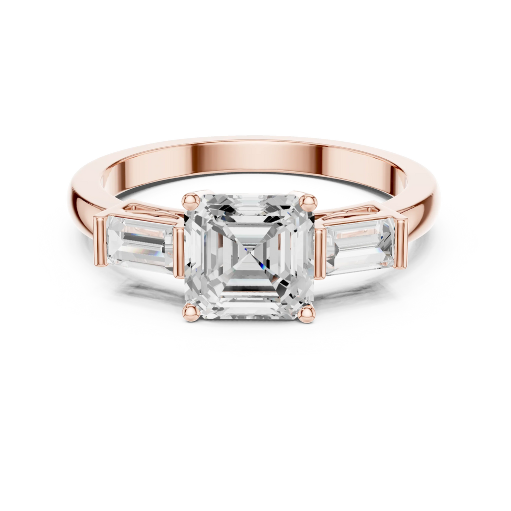 Minimalist Asscher Cut Diamond Wedding Ring with Baguette Side Stones