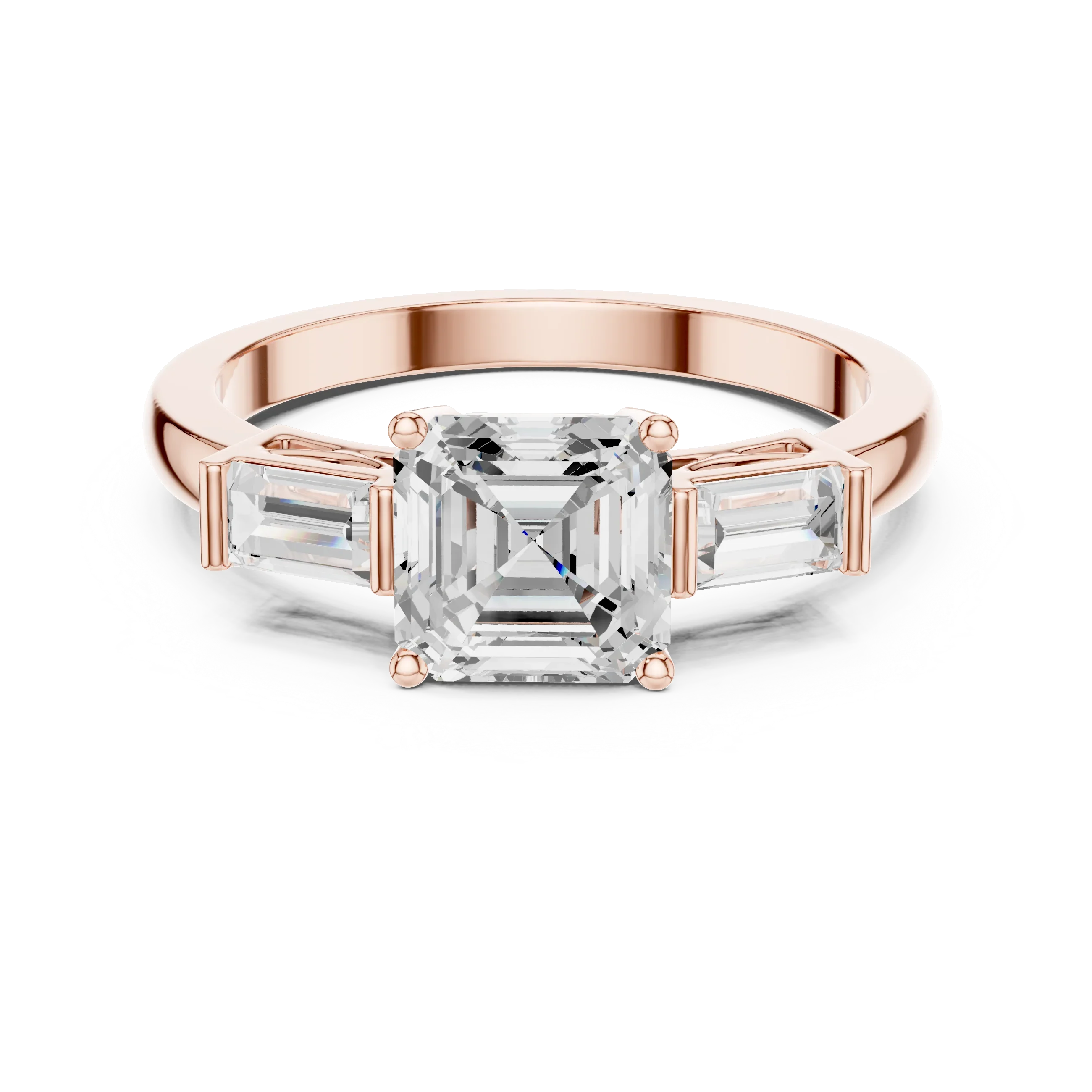 Minimalist Asscher Cut Diamond Wedding Ring with Baguette Side Stones