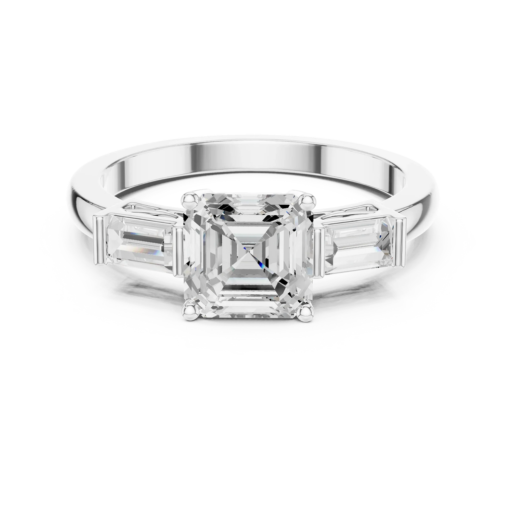 Minimalist Asscher Cut Diamond Wedding Ring with Baguette Side Stones