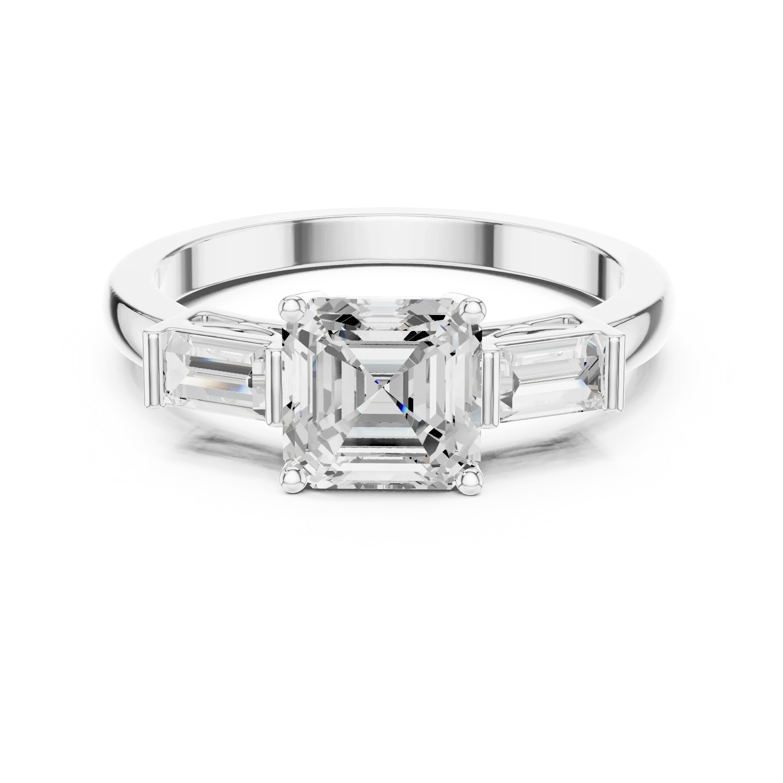 Minimalist Asscher Cut Diamond Wedding Ring with Baguette Side Stones