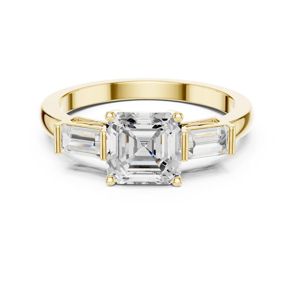 Minimalist Asscher Cut Diamond Wedding Ring with Baguette Side Stones