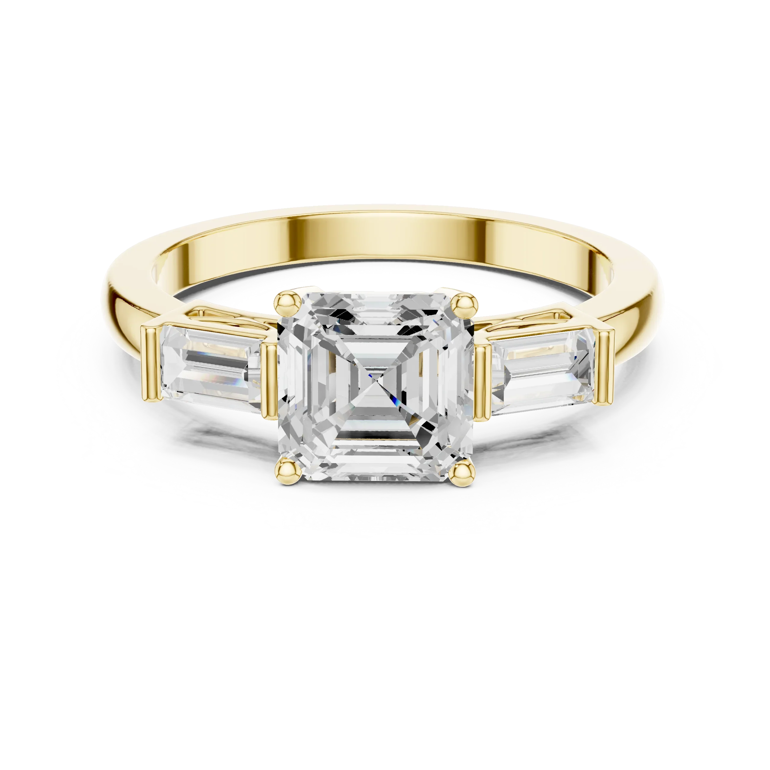 Minimalist Asscher Cut Diamond Wedding Ring with Baguette Side Stones