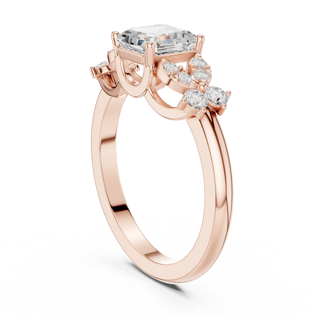 Asscher Cut 0.24 CTW 14K Solid Gold Lab Grown Cluster Ring