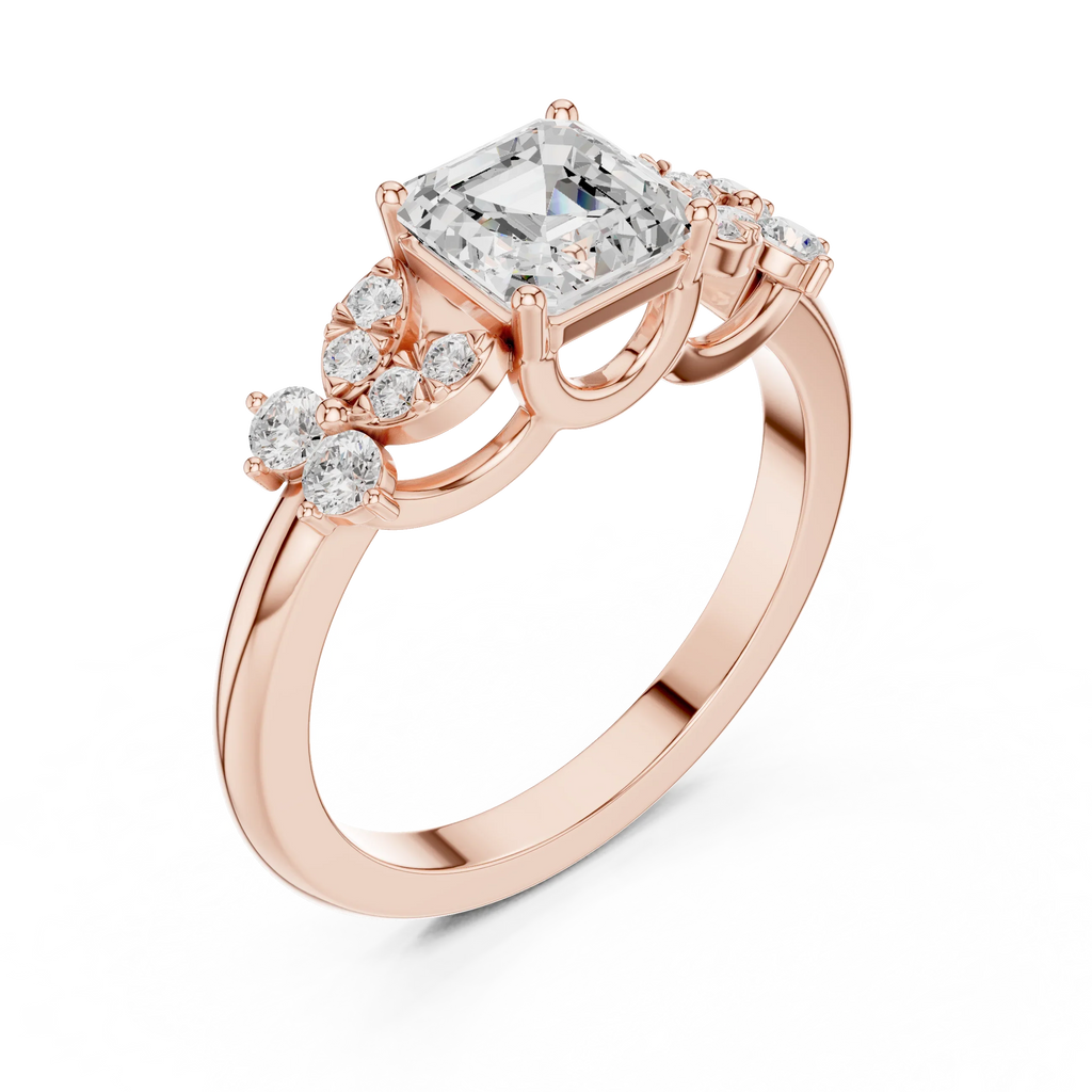 Asscher Cut 0.24 CTW 14K Solid Gold Lab Grown Cluster Ring