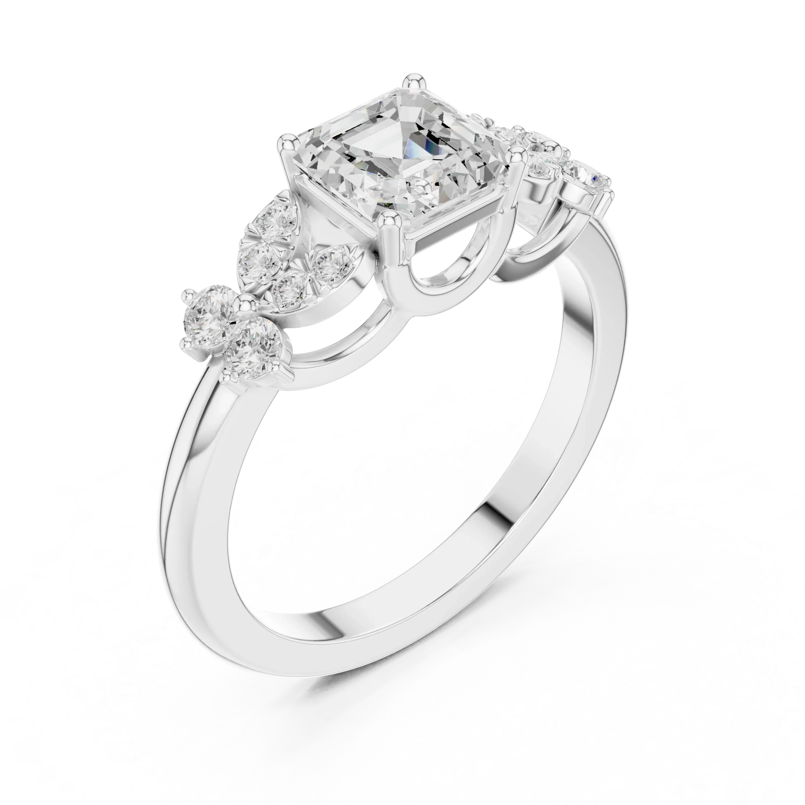 Asscher Cut 0.24 CTW 14K Solid Gold Lab Grown Cluster Ring