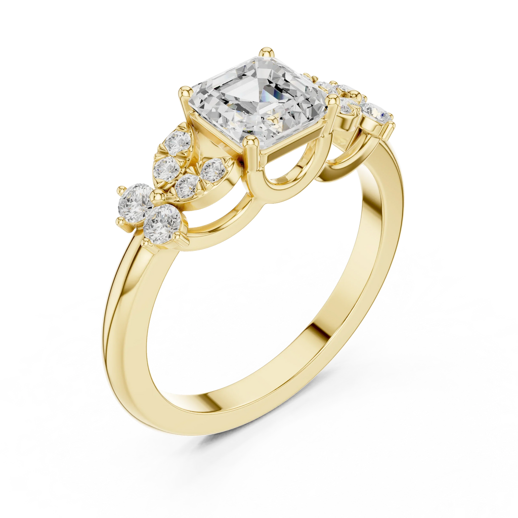 Asscher Cut 0.24 CTW 14K Solid Gold Lab Grown Cluster Ring