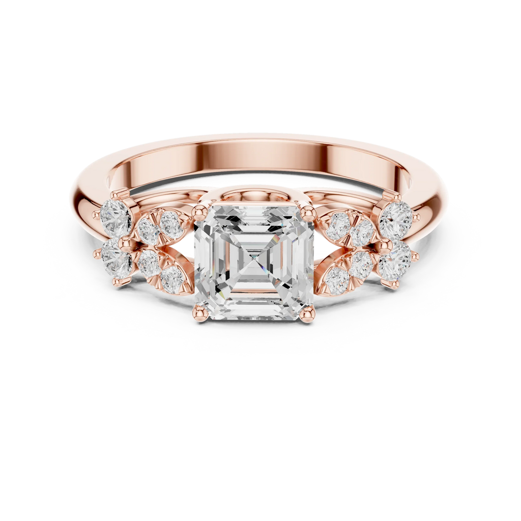 Asscher Cut 0.24 CTW 14K Solid Gold Lab Grown Cluster Ring