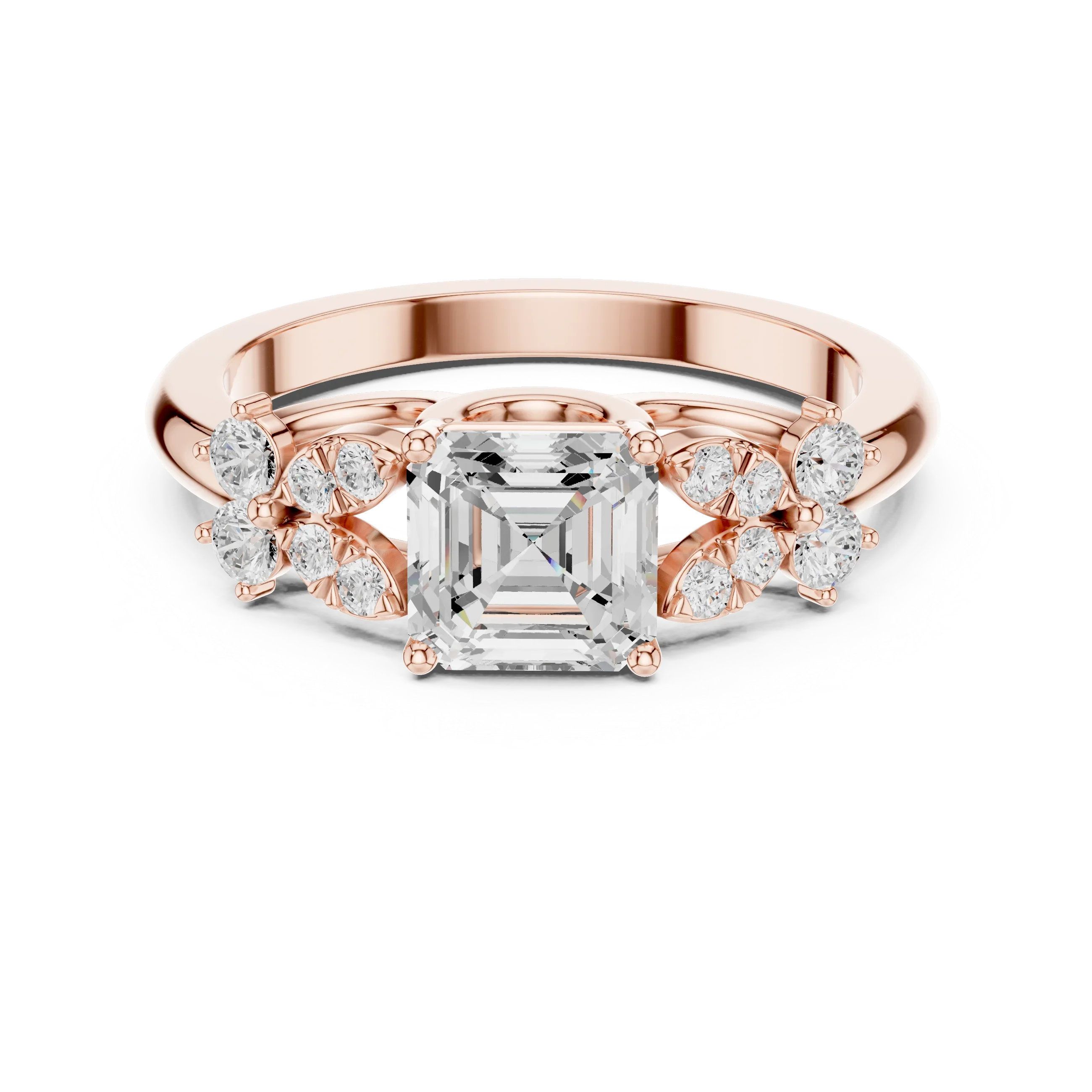 Asscher Cut 0.24 CTW 14K Solid Gold Lab Grown Cluster Ring
