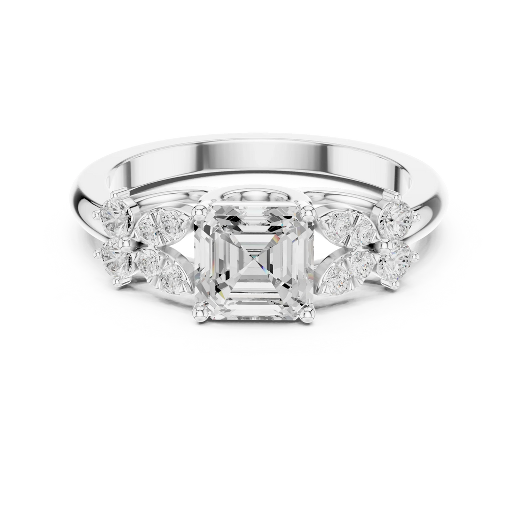 Asscher Cut 0.24 CTW 14K Solid Gold Lab Grown Cluster Ring