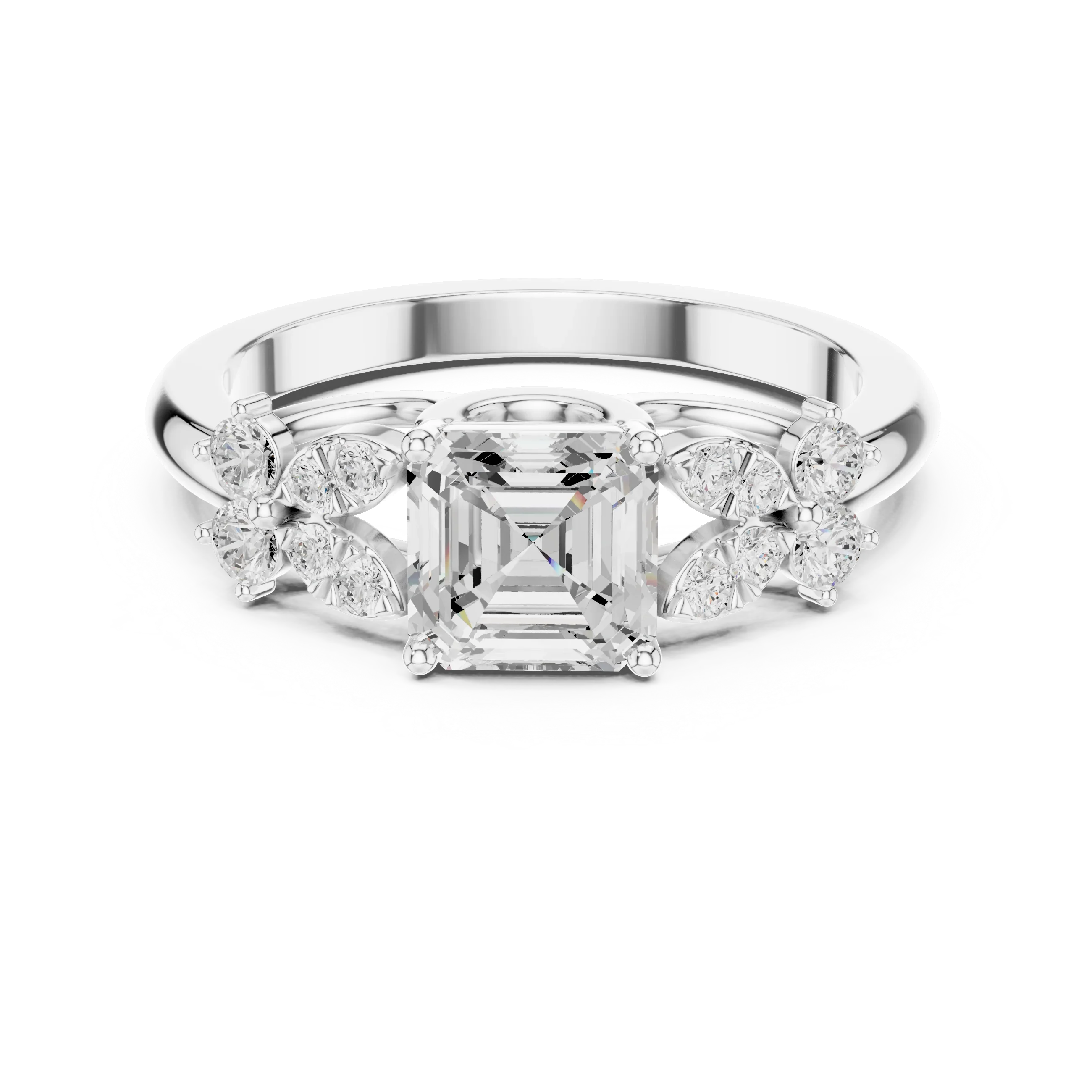 Asscher Cut 0.24 CTW 14K Solid Gold Lab Grown Cluster Ring