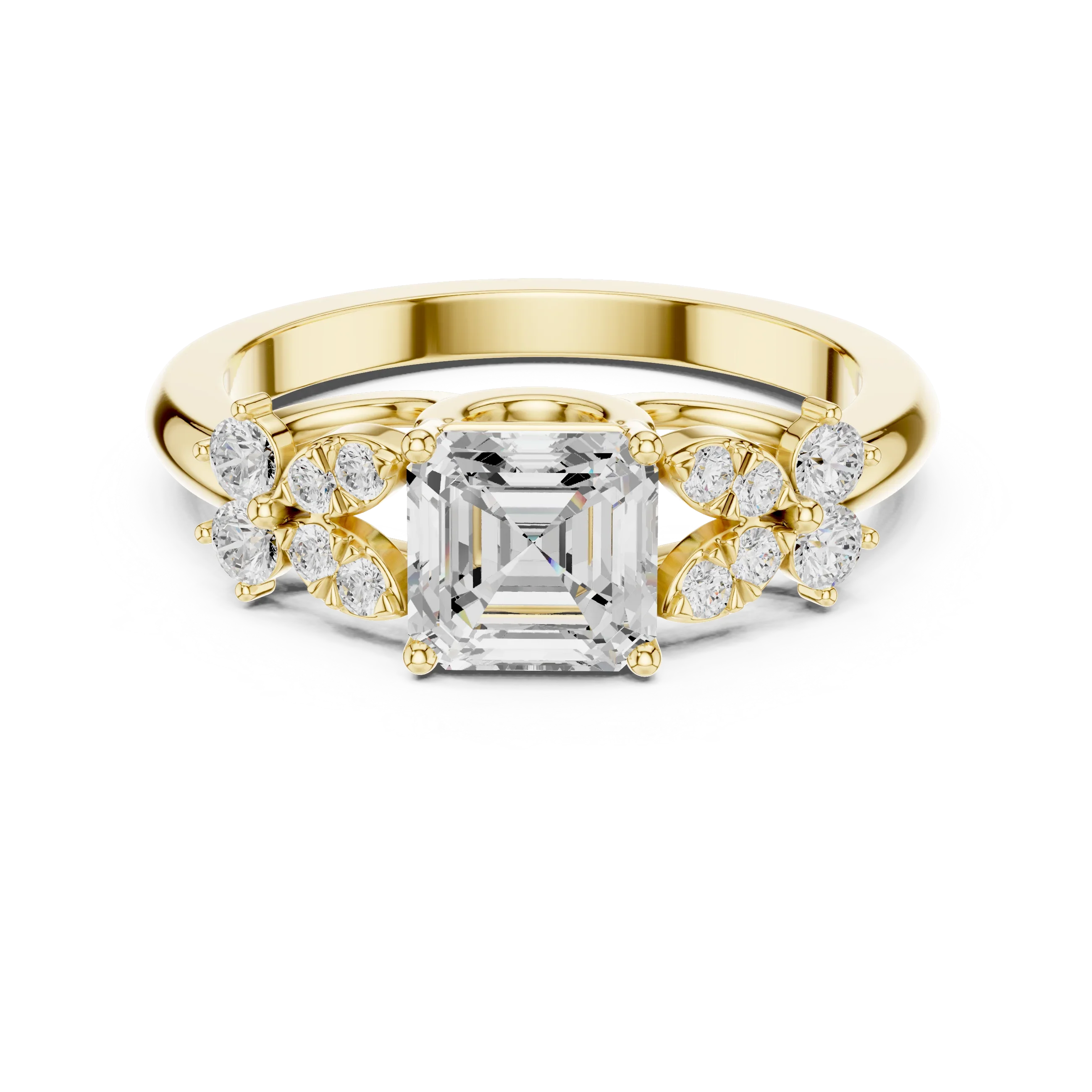 Asscher Cut 0.24 CTW 14K Solid Gold Lab Grown Cluster Ring