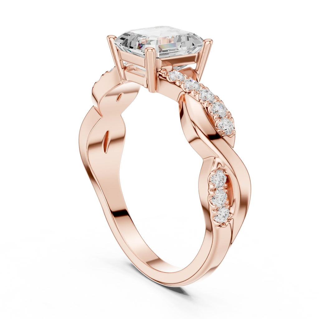 Custom Gold Engagement Asscher Cut Diamond Infinity Hidden Halo Ring