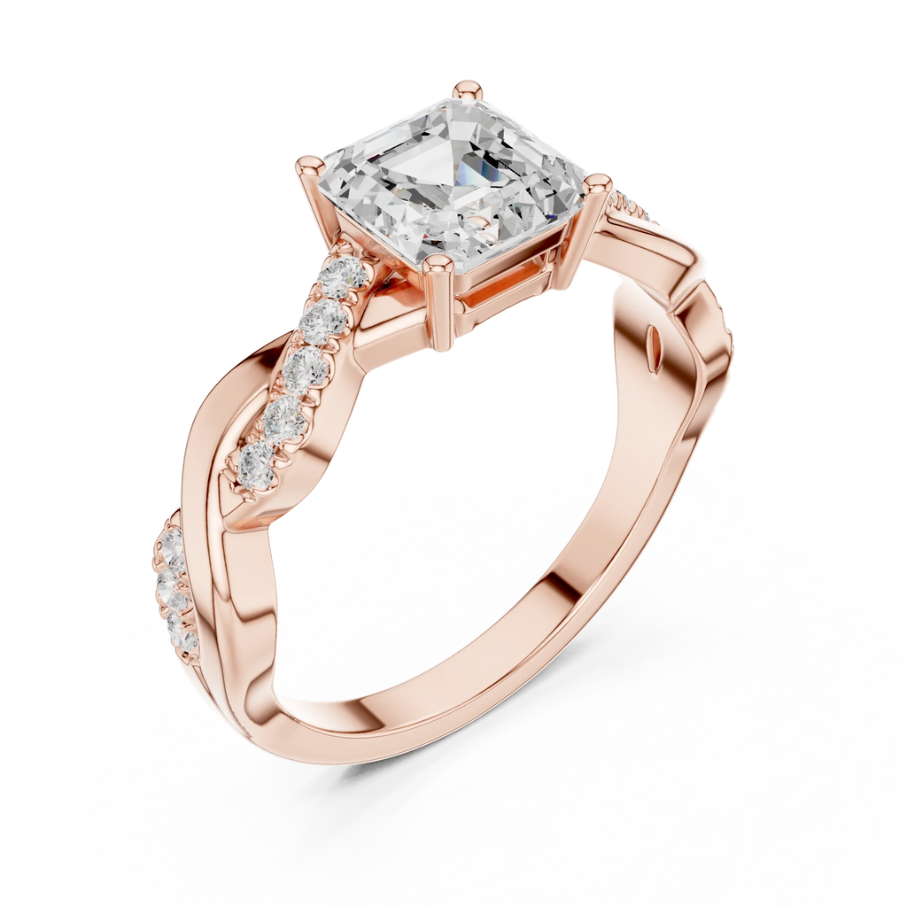 Custom Gold Engagement Asscher Cut Diamond Infinity Hidden Halo Ring